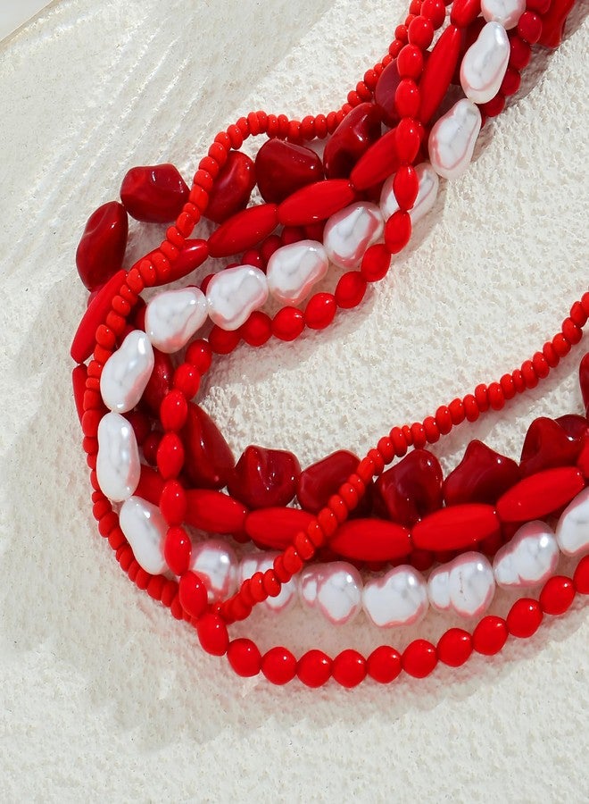 HolidayQbee Summer Beach Red Coral Necklace For Women Unique Strand Necklace Fashion Gold Necklace Stack Boho Beaded And Coral Necklaces Unique Corals Bead Choker Necklaces Jewelry Gift - Image 4